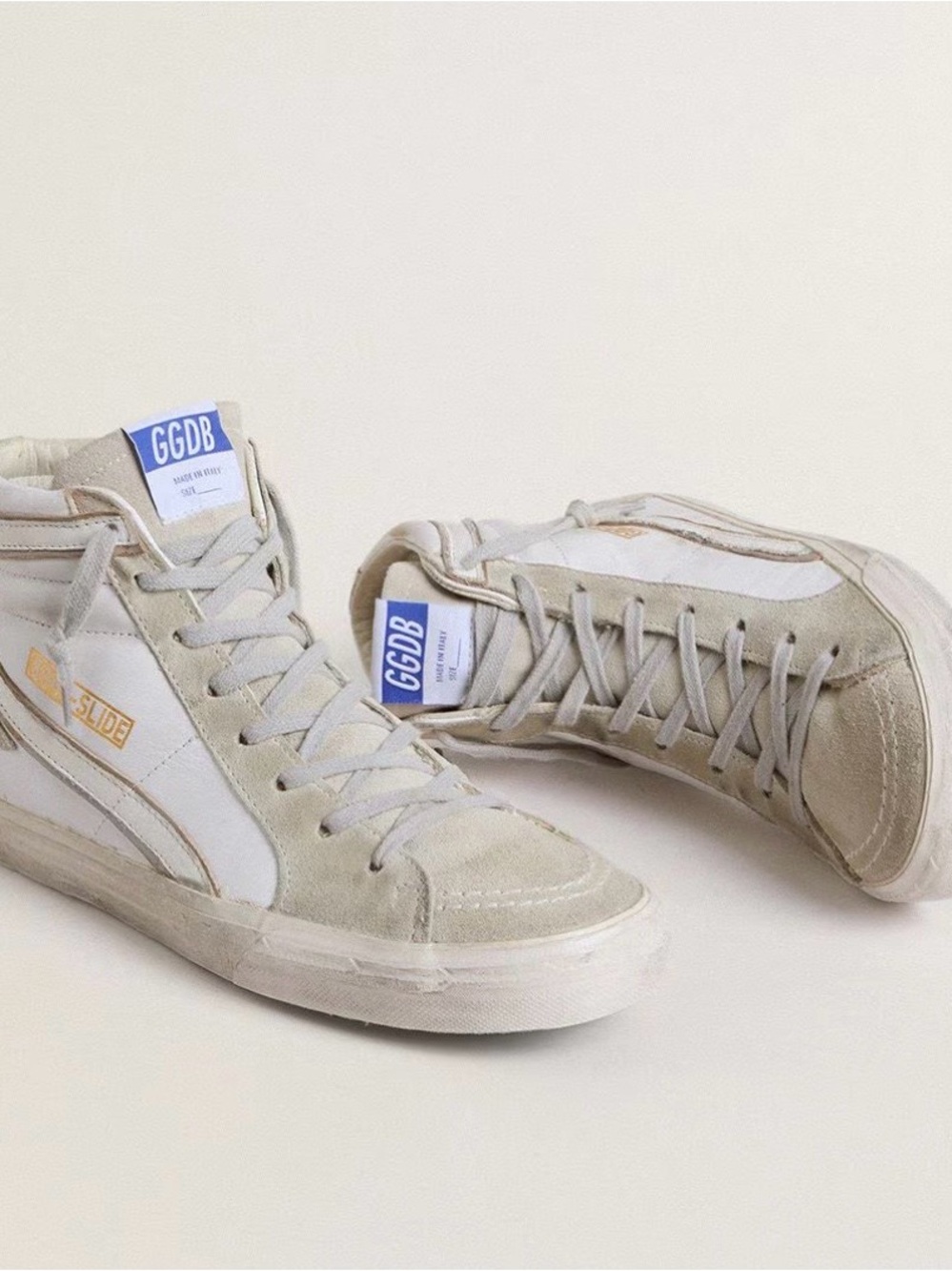 Golden Goose White and Beige High-Top Sneakers